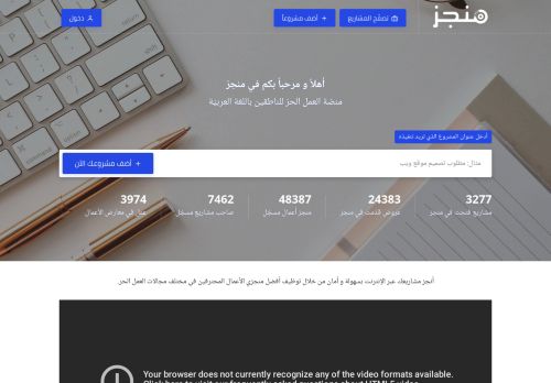 لقطة شاشة لموقع منجز، منصة العمل الحر للناطقين باللغة العربية
بتاريخ 11/11/2020
بواسطة دليل مواقع سكوزمى
